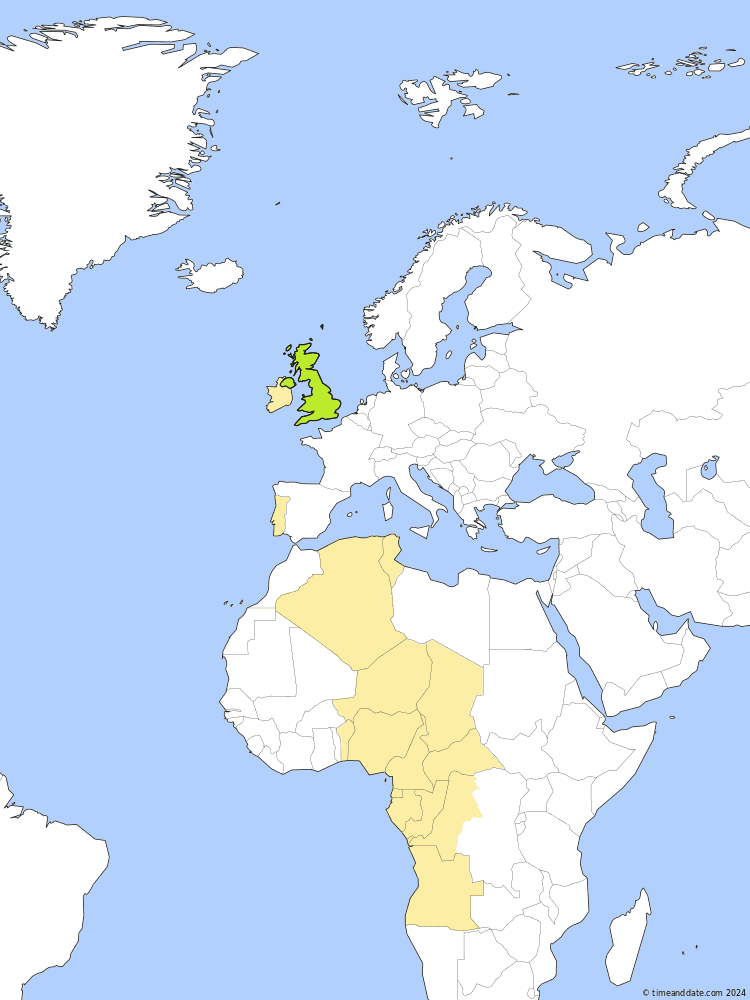 Time zone map of BST