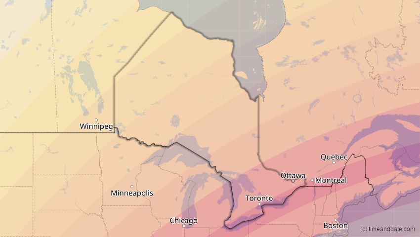 A map of Ontario, Canada, showing the path of the 8 Apr 2024 Total Solar Eclipse