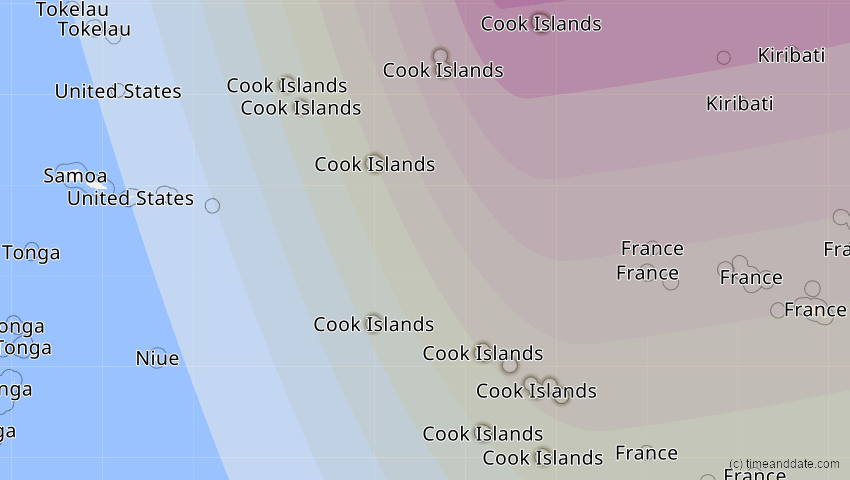 A map of Cook Islands, showing the path of the 8 Apr 2024 Total Solar Eclipse