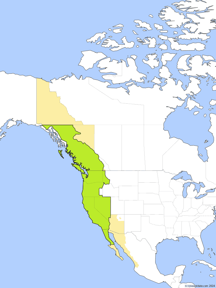 Time zone map of PDT