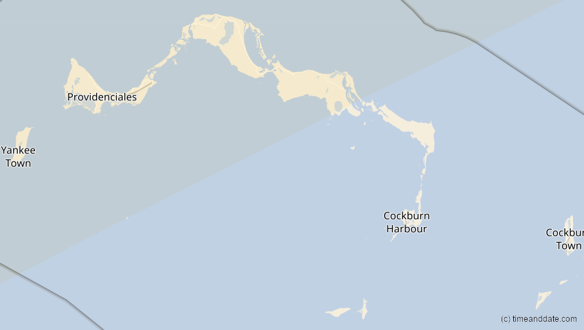 A map of Turks and Caicos Islands, showing the path of the 8 Apr 2024 Total Solar Eclipse