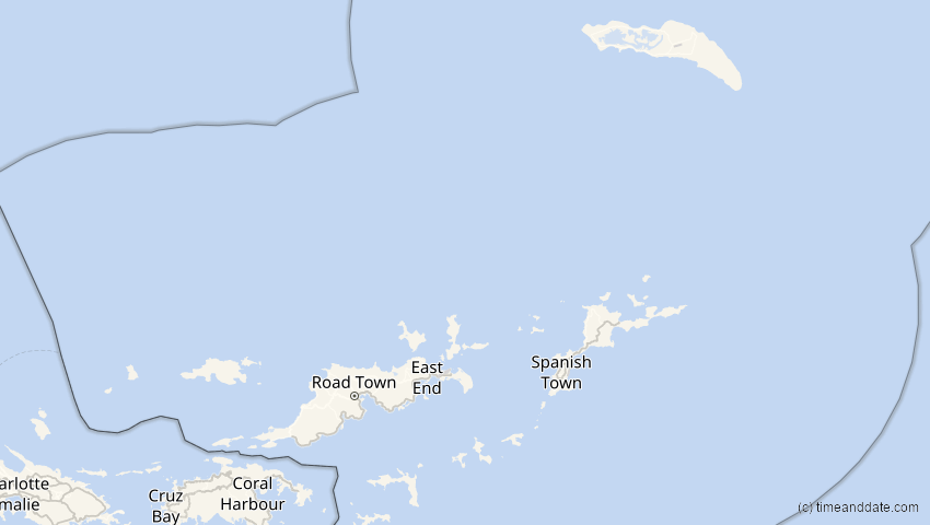 A map of British Virgin Islands, showing the path of the 8 Apr 2024 Total Solar Eclipse