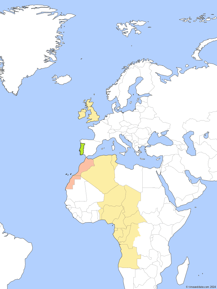 Time zone map of WEST